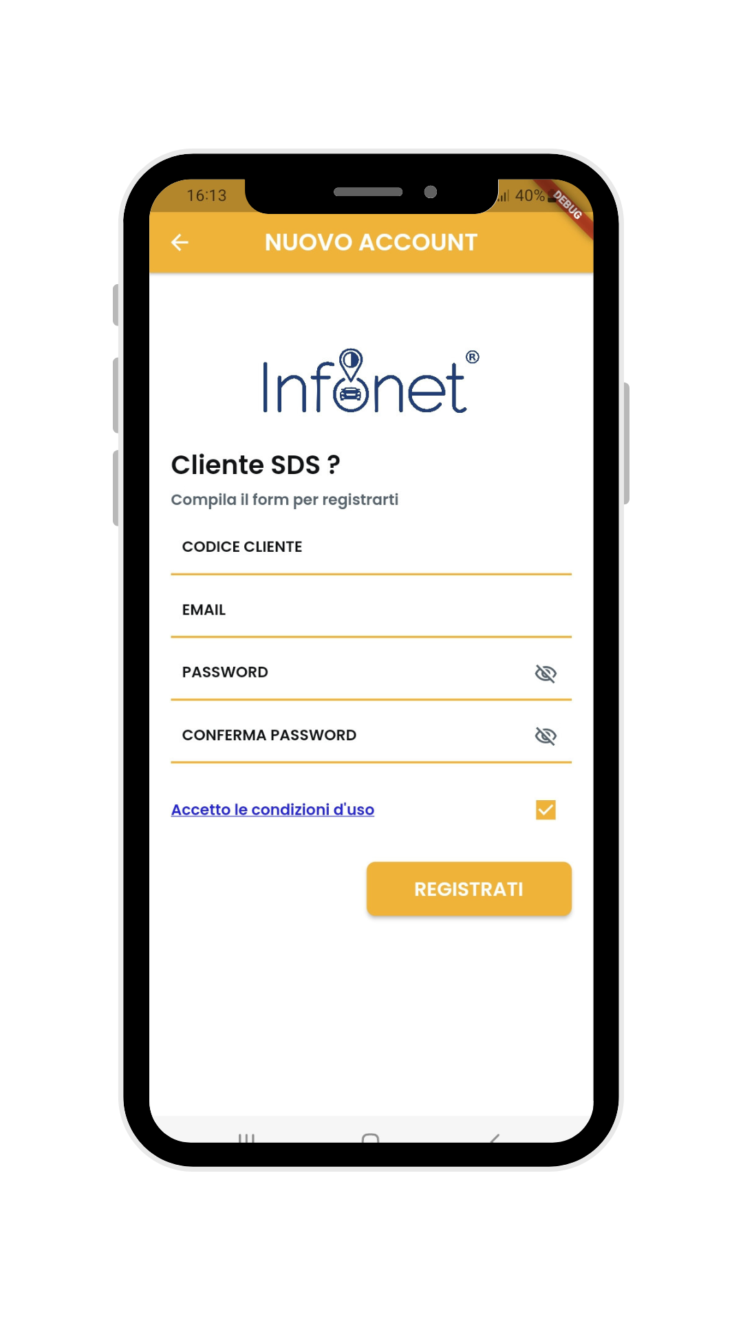 Un telefono cellulare con uno screenshot di un'app.