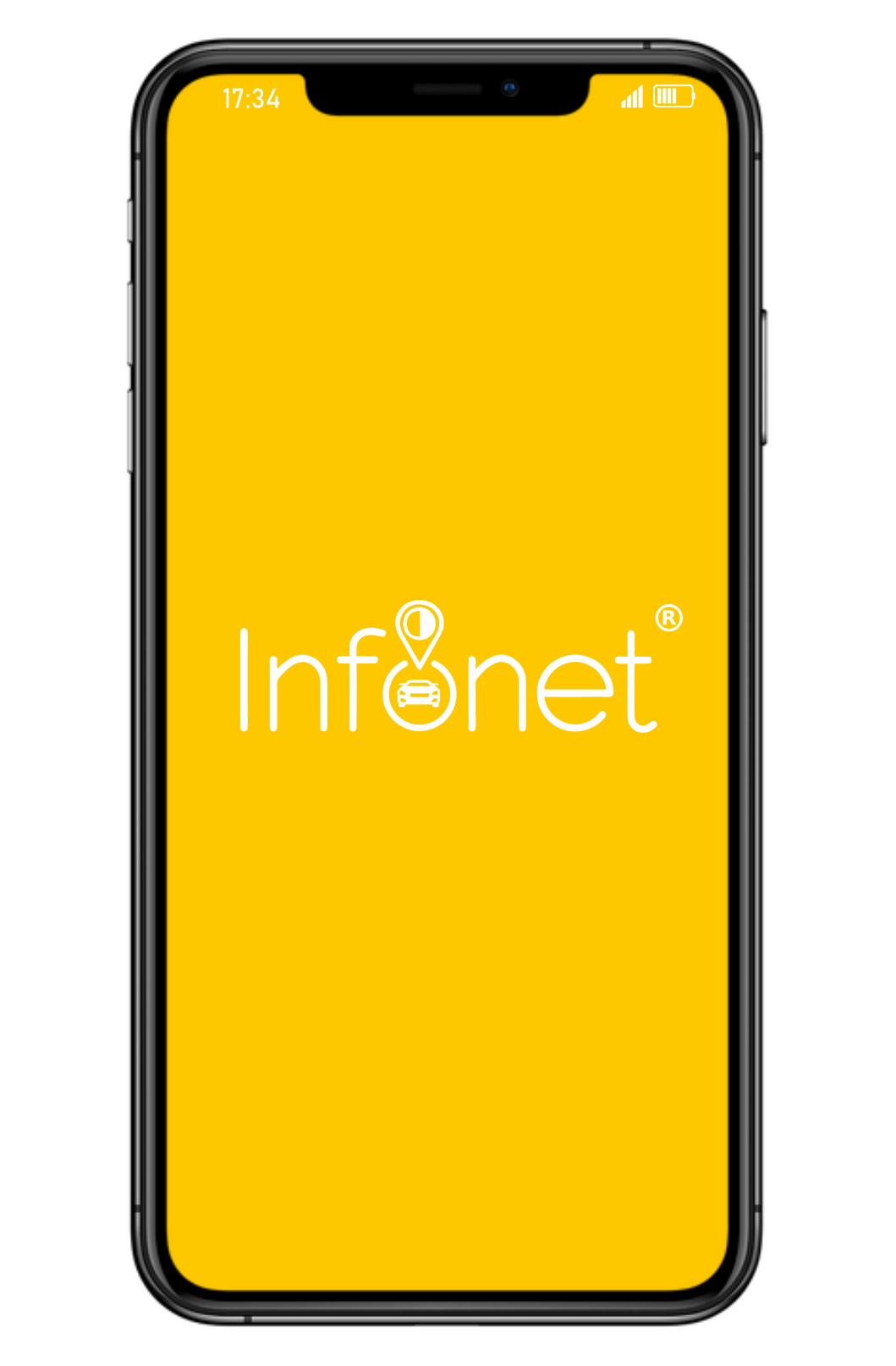 Un cellulare nero con lo schermo giallo e la parola infonet sopra.