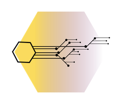 A drawing of a hexagon with lines coming out of it.