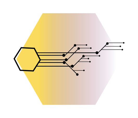 A drawing of a hexagon with lines coming out of it.