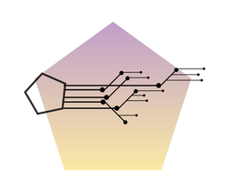 A drawing of a pentagon with lines coming out of it