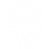 A white, stylized circular logo featuring a repeating geometric pattern of the letter
