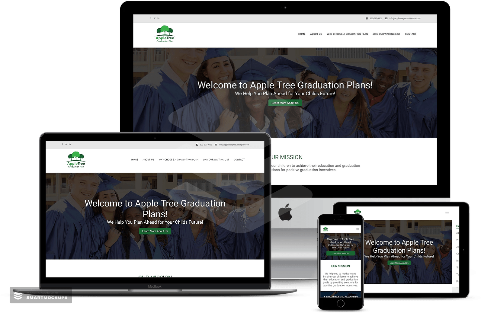 Apple Tree Graduation Plans website displayed on multiple devices.