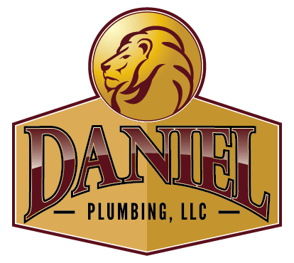 Logo for Daniel Plumbing LLC, featuring a lion head in a gold circle above the company name.