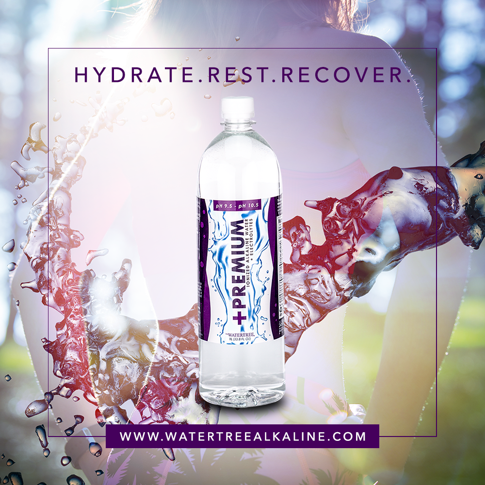 Bottle of premium alkaline water with text