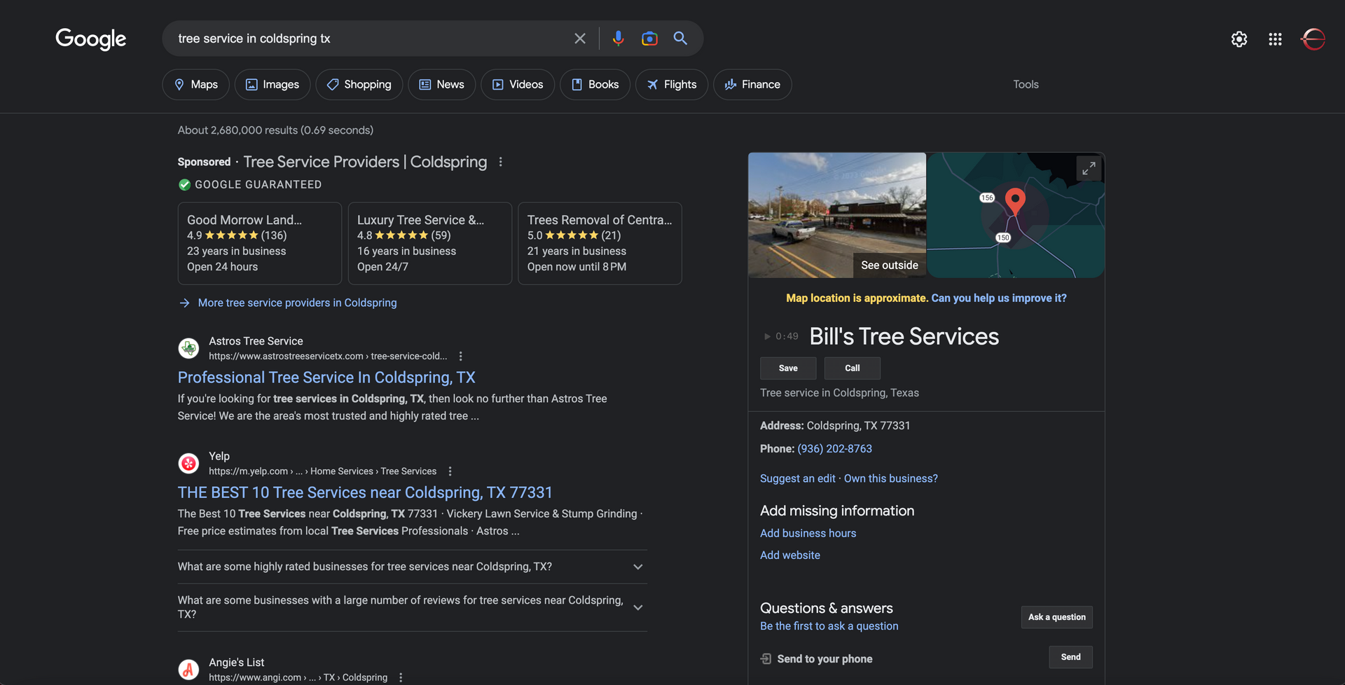 Google search results for