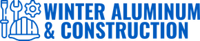 Logo for Winter Aluminum & Construction: tools, hard hat, blue text.