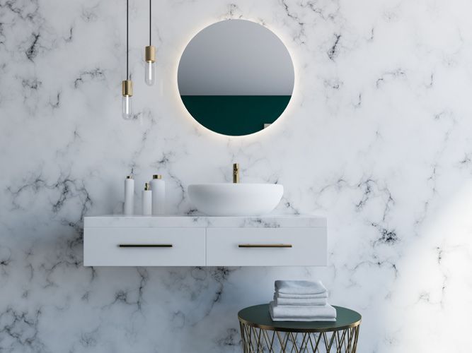 Elegant White Sink Standing on a White Shelf — Bathroom Renovations in Newcastle