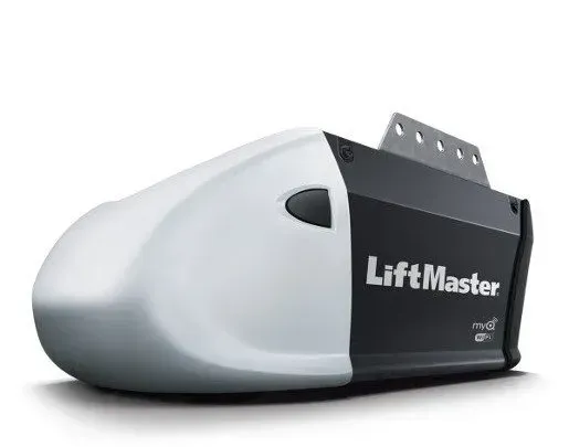 LiftMaster garage door opener, white and black.