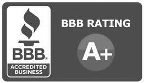 A black and white image of a bbb rating a+ accredited business.