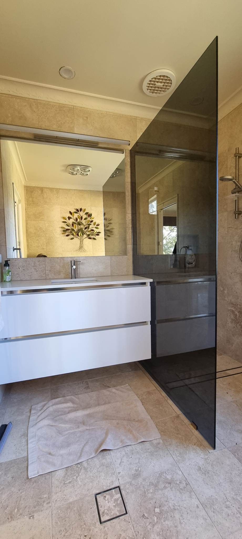 A Bathroom With A Sink , Mirror , And Walk In Shower — Nambucca Glass in Nambucca Heads, NSW