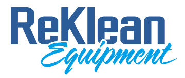 The logo for reklean equipment is blue and white.