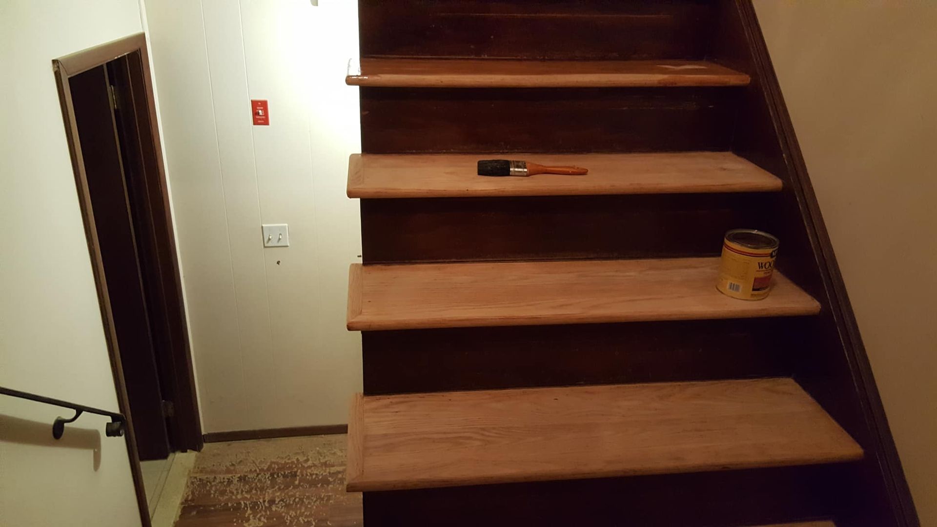 Staircase with hardwood steps