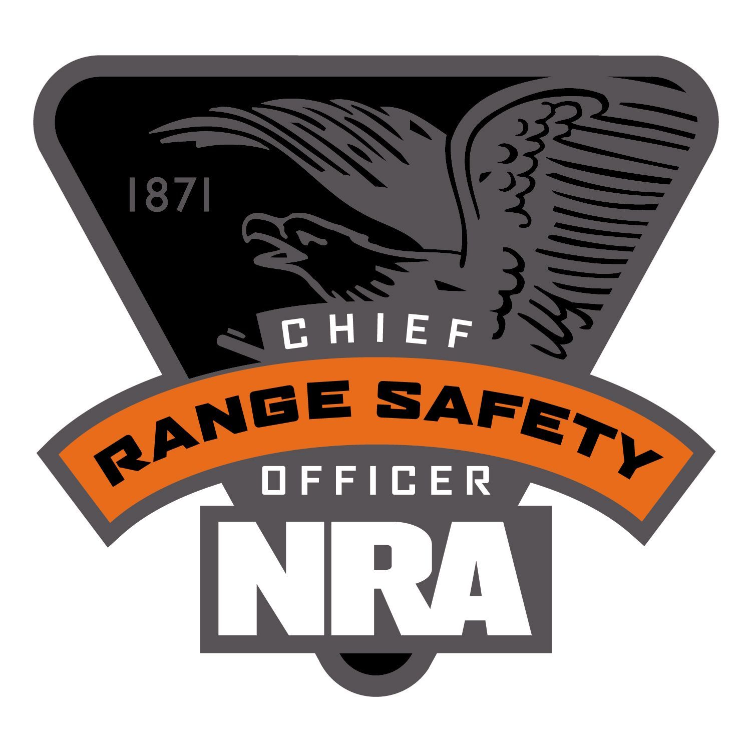 NRA Chief Range Safety Officer badge with eagle and orange lettering.