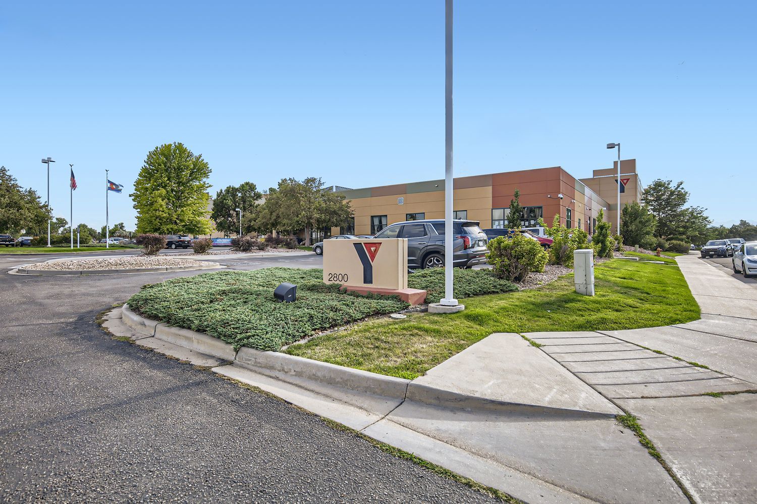 YMCA sign and parking entrance
