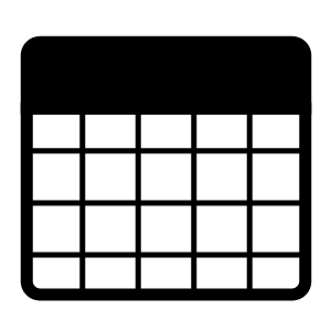 Une silhouette noire et blanche d'un calendrier avec des carrés dessus.