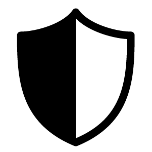 Une icône de bouclier noir et blanc sur fond blanc.