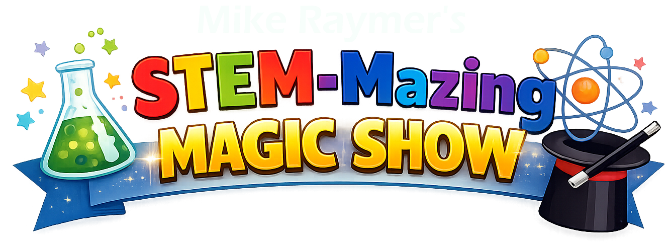 a sign that has colorful letters saying stem-mazing magic show