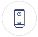 An icon of a water heater in a circle on a white background.
