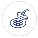 A line drawing of a plate of food with a lid on it.