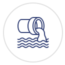 A line drawing of a barrel pouring water into the ocean.