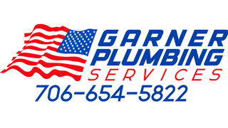 A logo for garner plumbing services with an american flag