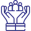 A line drawing of two hands holding a group of people.
