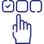 A hand is pointing at a check mark on a white background.