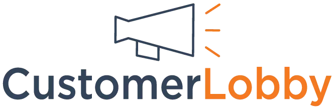 A logo for a company called customer lobby with a megaphone.
