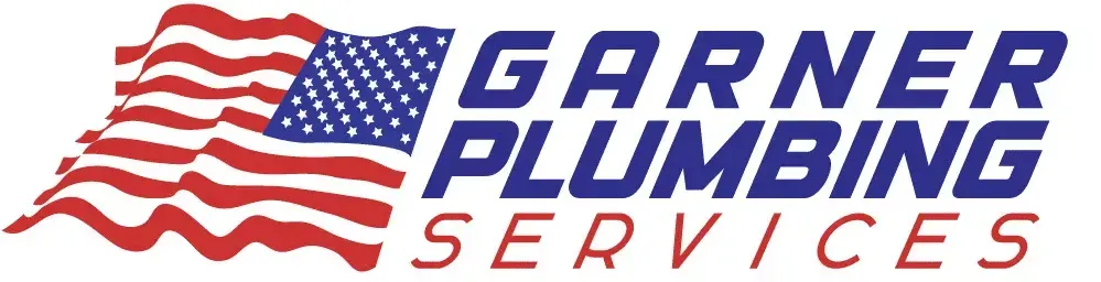 A logo for garner plumbing services with an american flag