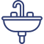 A line drawing of a sink with a faucet on it.