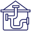 A line drawing of a house with pipes coming out of it.