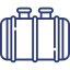 A line drawing of a suitcase on a white background.