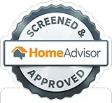 A screened and approved home advisor sticker on a white background.