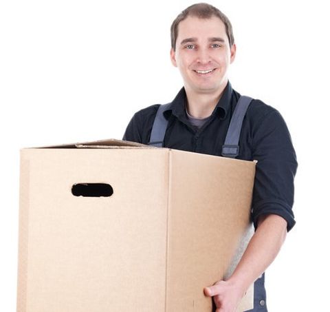 Professional carrying brown box with stuff for moving