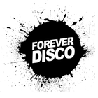Ein schwarzer Kreis mit den Worten „Forever Disco“ darin.