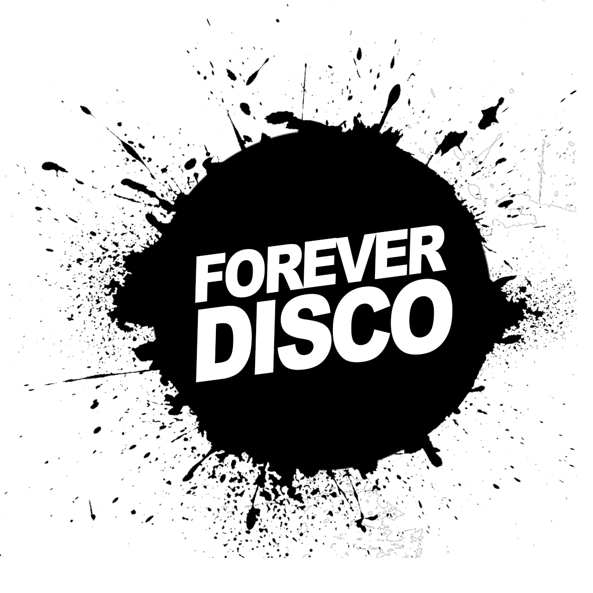 Ein schwarzer Kreis mit den Worten „Forever Disco“ darin.