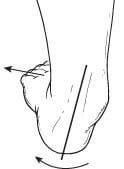 A black and white drawing of a person 's foot with arrows pointing to it.