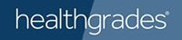 A blue and white logo for healthgrades on a blue background