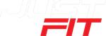 The logo for just fit is red and white on a white background.1