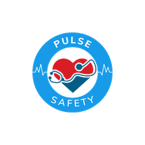 A logo for pulse safety with a heart and stethoscope