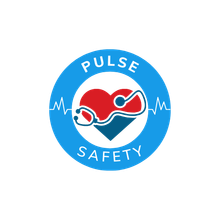 A logo for pulse safety with a heart and stethoscope