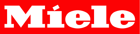 a red box with the word miele in white letters