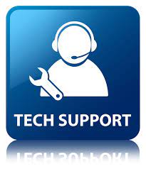 a tech support icon on a blue square button .
