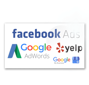 a logo for facebook ads , google adwords , yelp , and google my business .