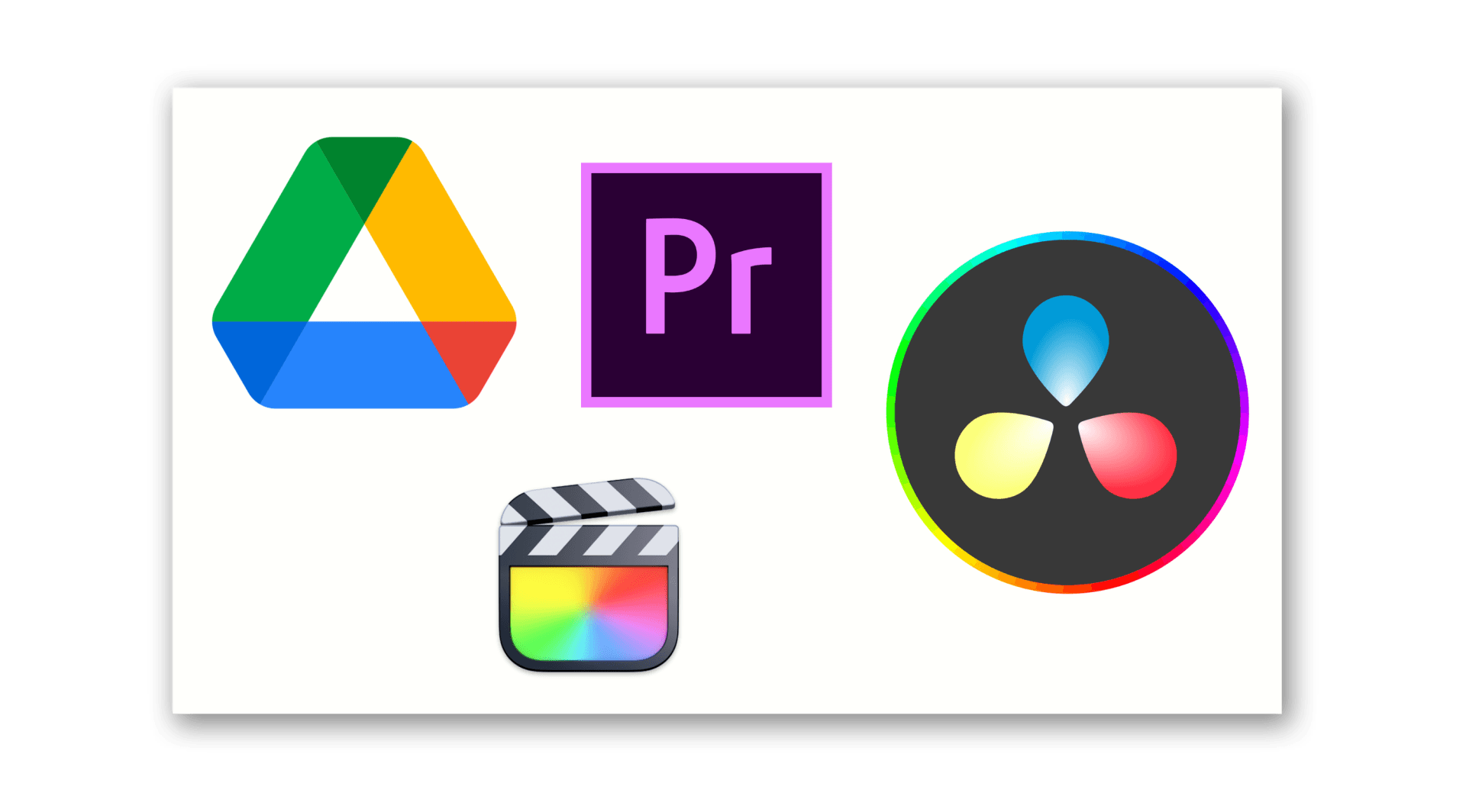 a group of logos on a white background including google drive , adobe premiere pro , and final cut pro .