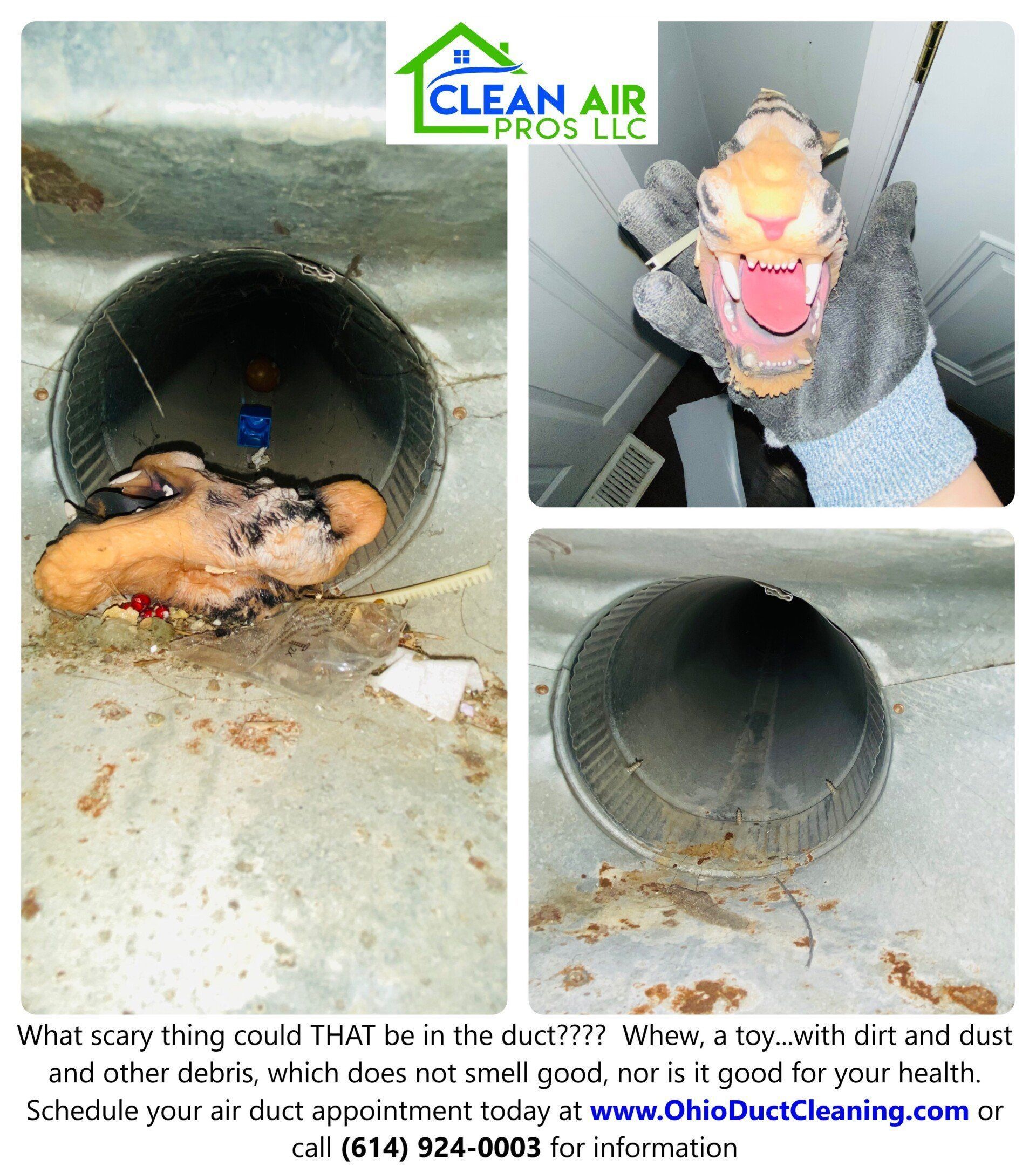 Ductwork inspection: A dirty vent with a toy in it. Showing potential health hazards.