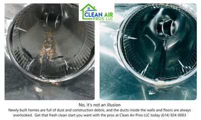 Before and after photos of a duct vent, showing it cleaned by Clean Air Pros LLC.