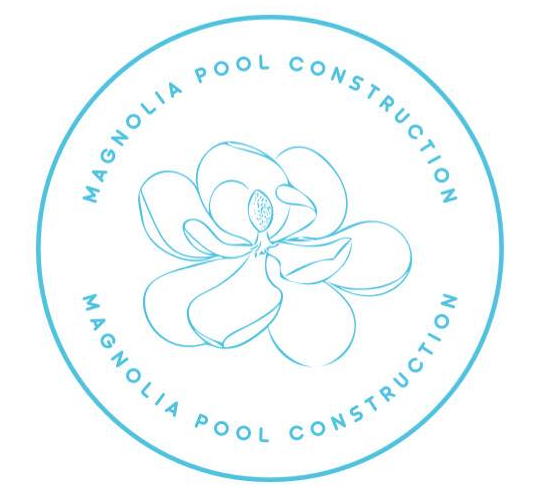 Light blue circular logo with a magnolia flower illustration in the center and the text "MAGNOLIA POOL CONSTRUCTION."