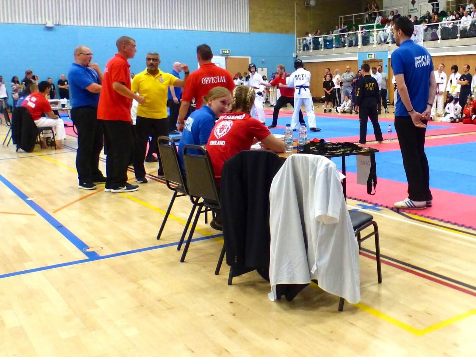 competition hall and officials
